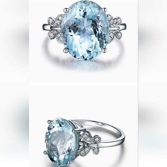 925 Silver Plated Topaz Butterfly Butterflies Cluster Ring Size 6 - Picture 3 of 5